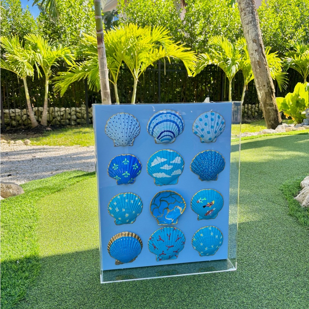 Summer Seaside hand-painted seashell art Acrylic framed She Shells Art